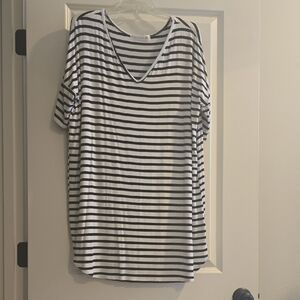 Black and White Striped V-Neck Dress